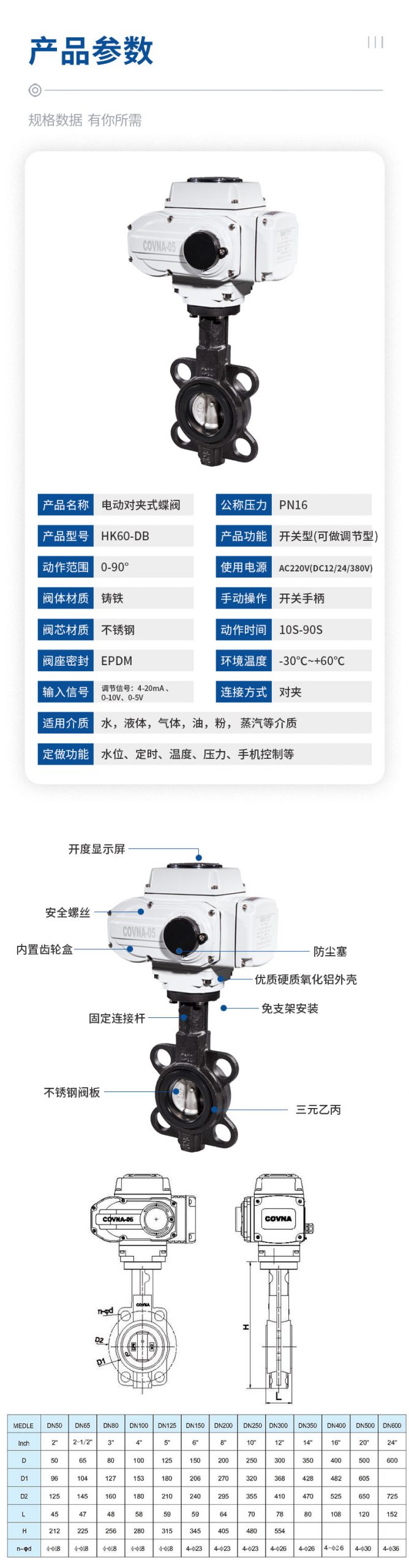 铸铁电动对夹式蝶阀