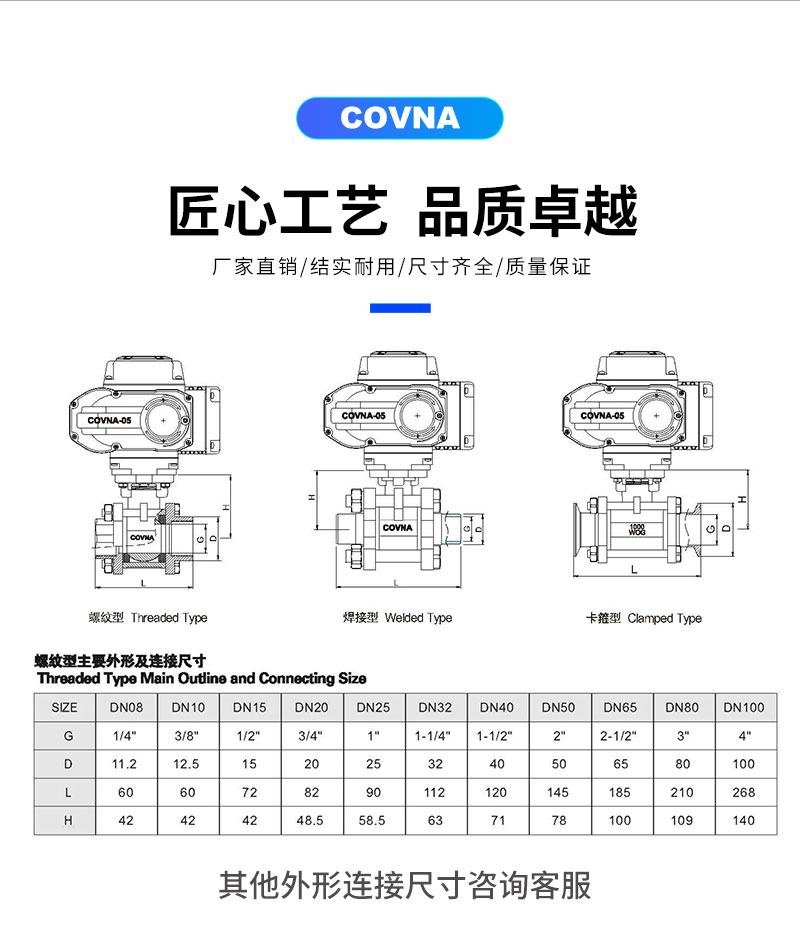 三片式电动丝扣球阀